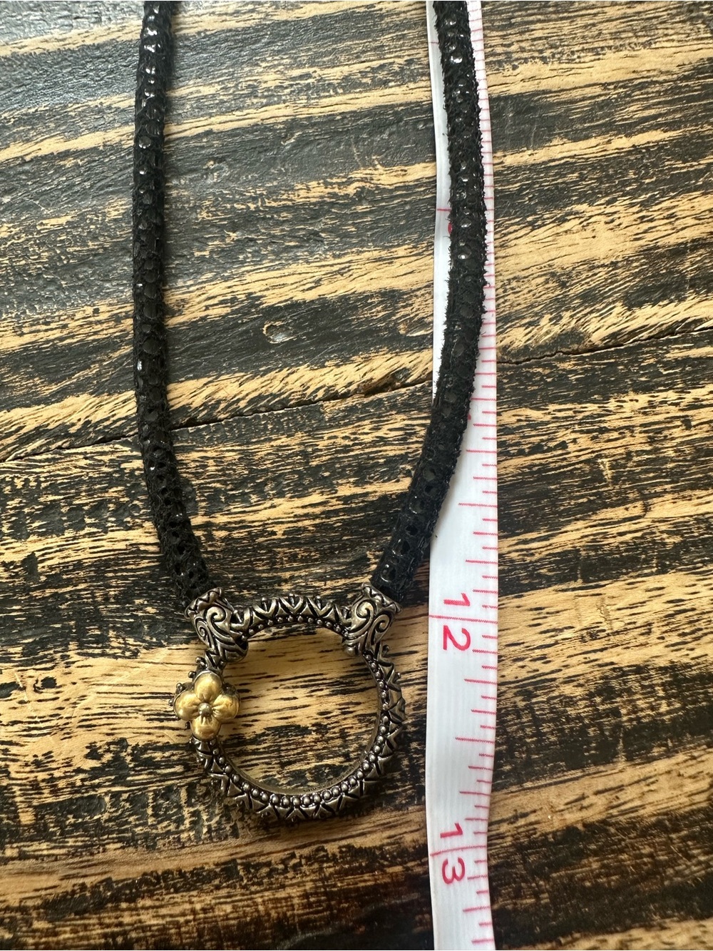 Barbara Bixby NWOT Circle Pendant leather Necklace silver and 18K gold - Picture 7 of 11